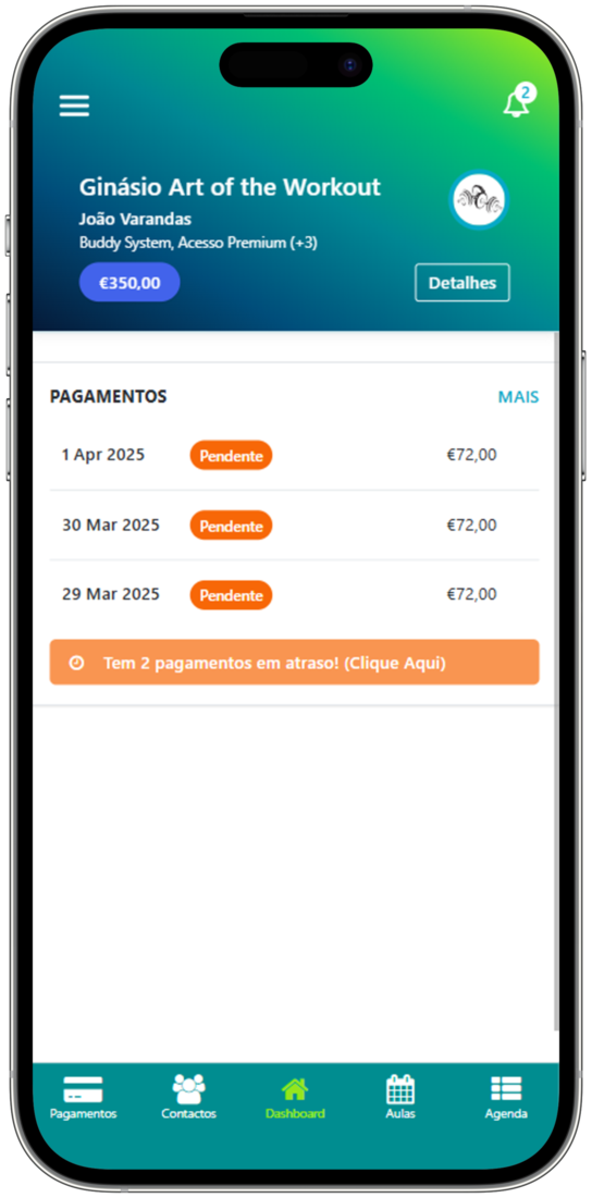 App PAGA – ecrã principal